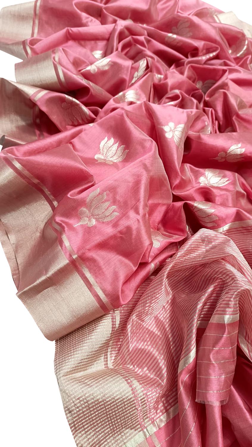 Pink Chanderi Handloom Pure Silk Saree - Luxurion World