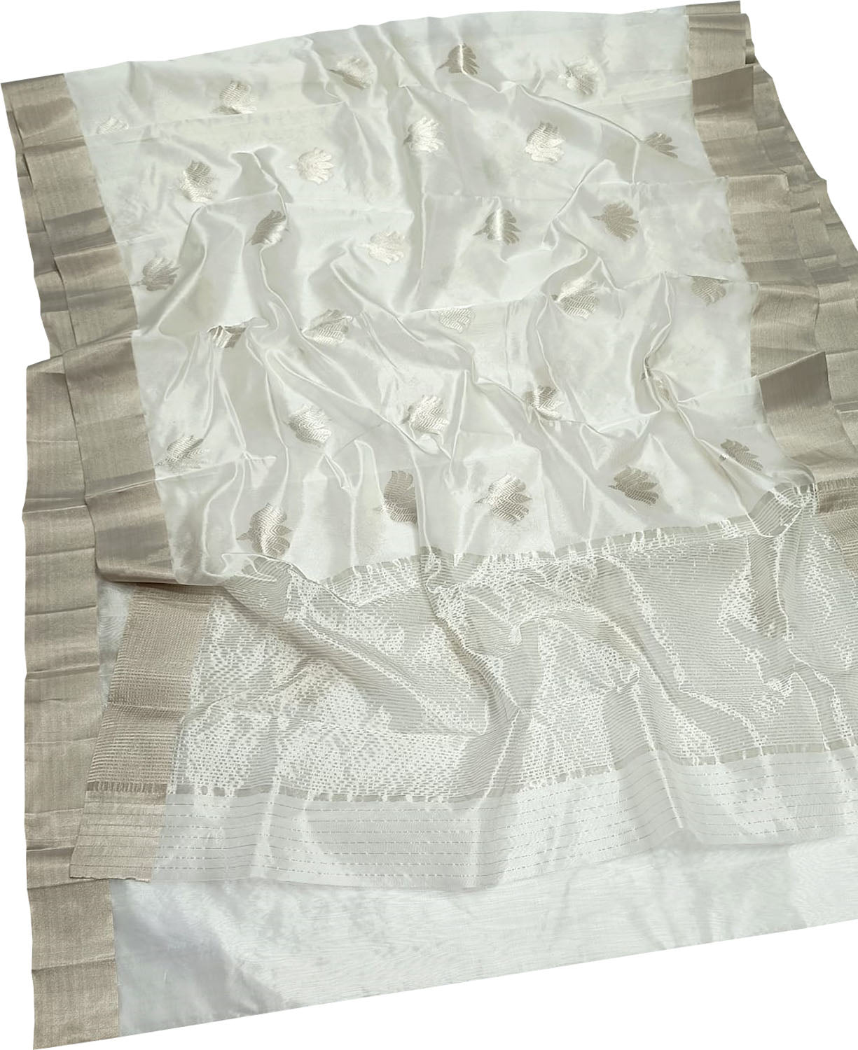 Off White Chanderi Handloom Pure Silk Saree - Luxurion World