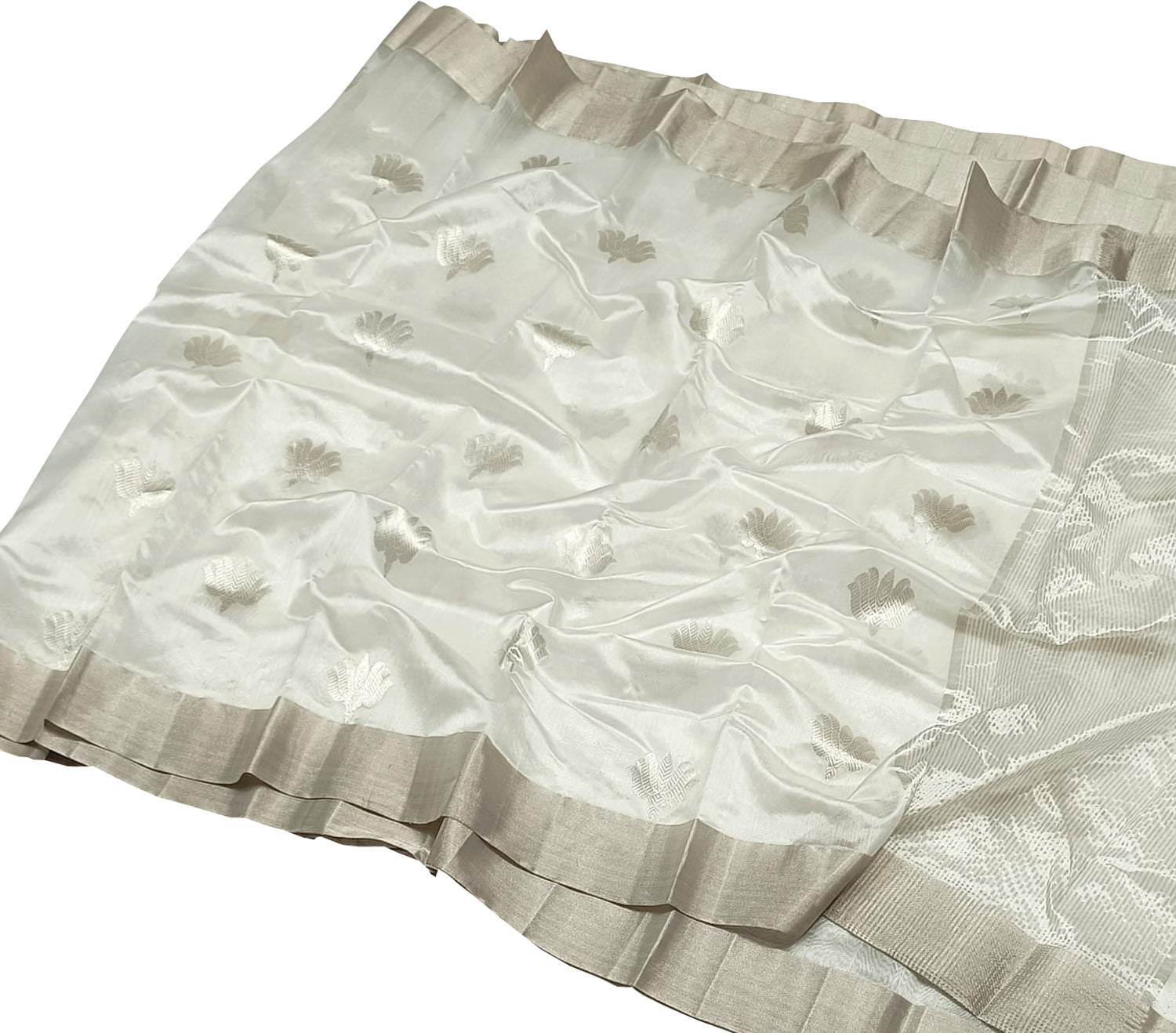 Off White Chanderi Handloom Pure Silk Saree - Luxurion World