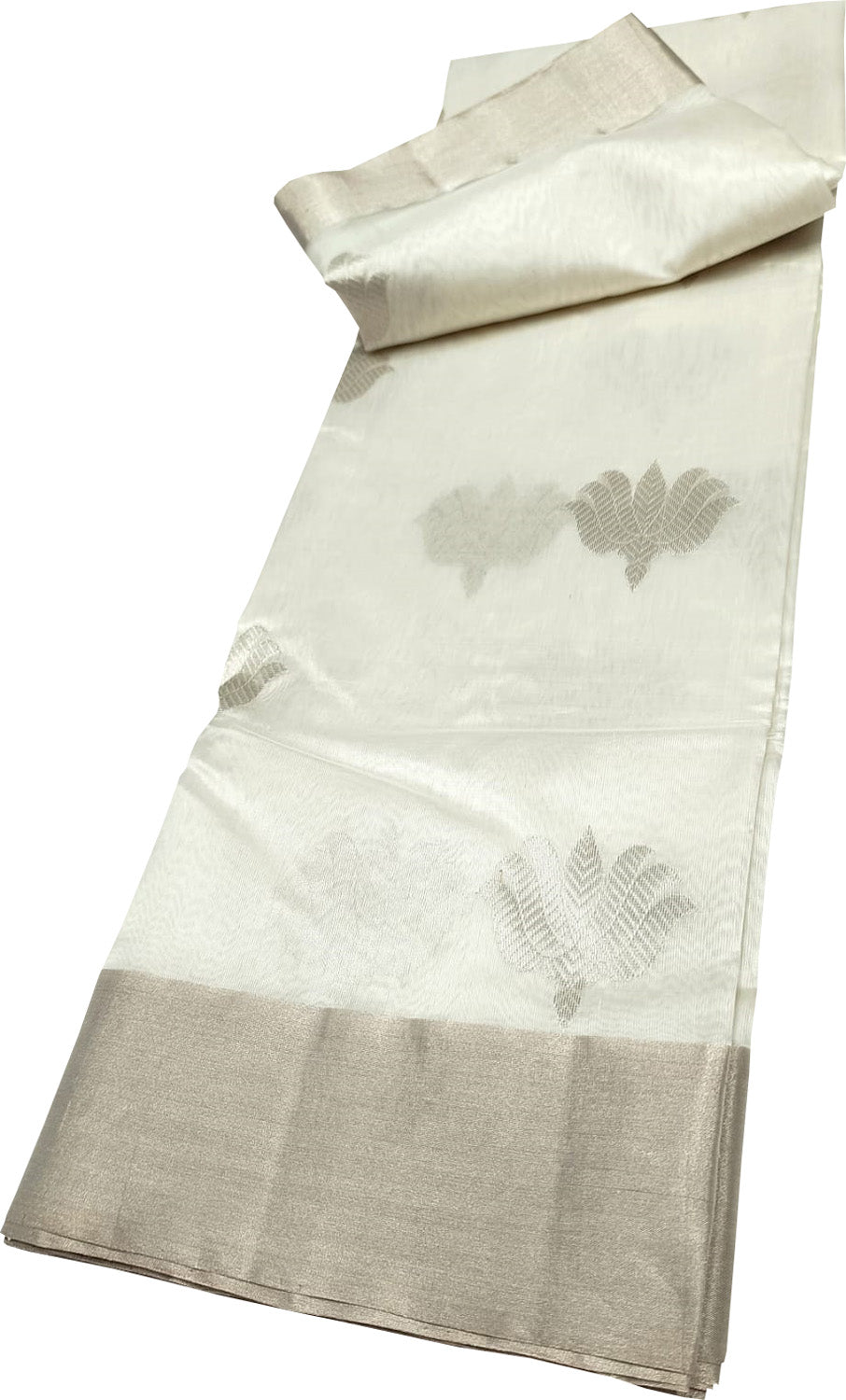 Off White Chanderi Handloom Pure Silk Saree - Luxurion World