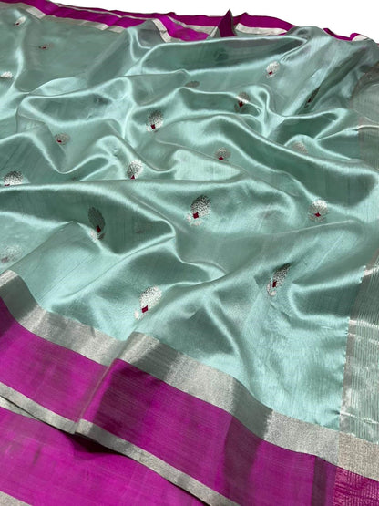 Blue Chanderi Handloom Pure Silk Saree - Luxurion World