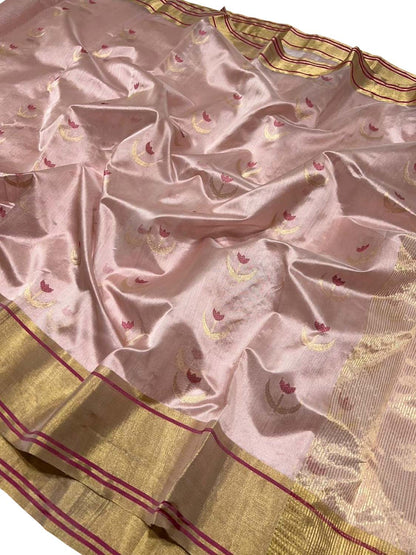 Pink Chanderi Handloom Pure Silk Saree - Luxurion World
