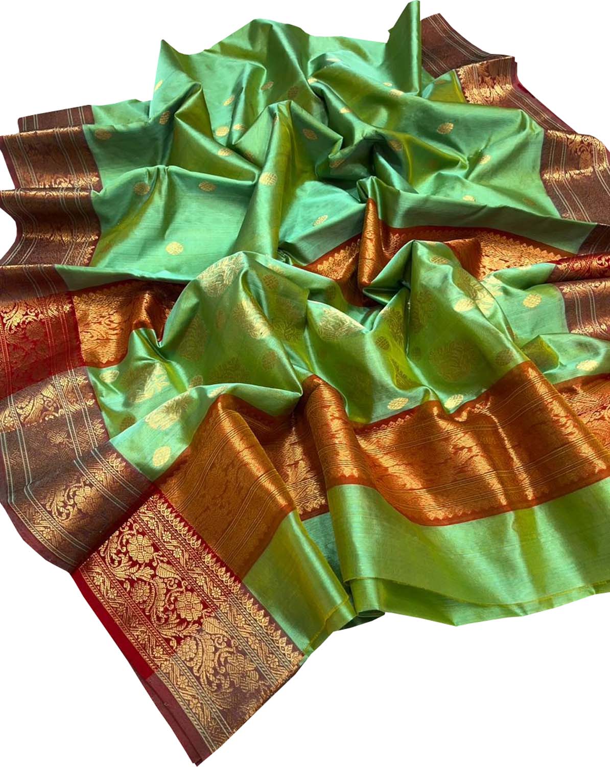 Green Chanderi Handloom Pure Silk Saree - Luxurion World