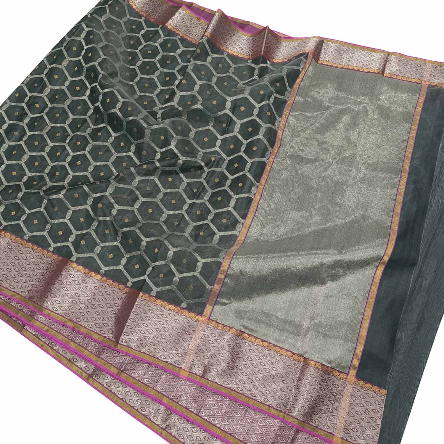 Black Chanderi Handloom Pure Silk Saree - Luxurion World