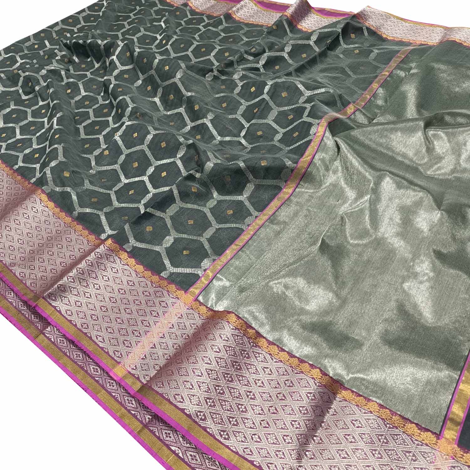Black Chanderi Handloom Pure Silk Saree - Luxurion World