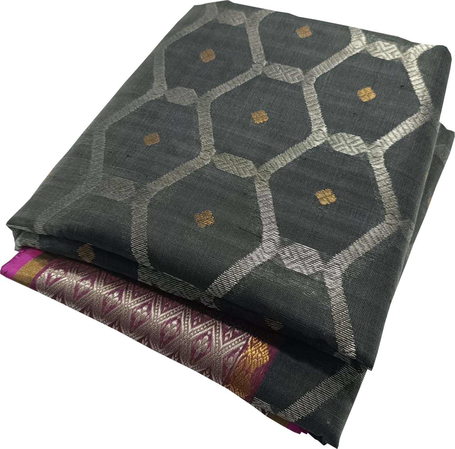 Black Chanderi Handloom Pure Silk Saree - Luxurion World