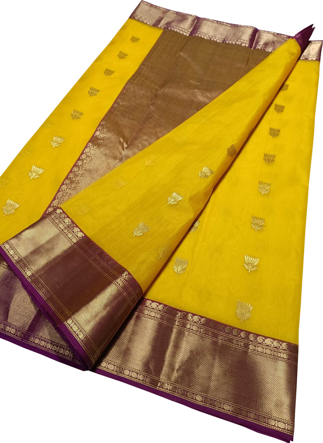 Yellow Chanderi Handloom Pure Katan Silk Saree - Luxurion World