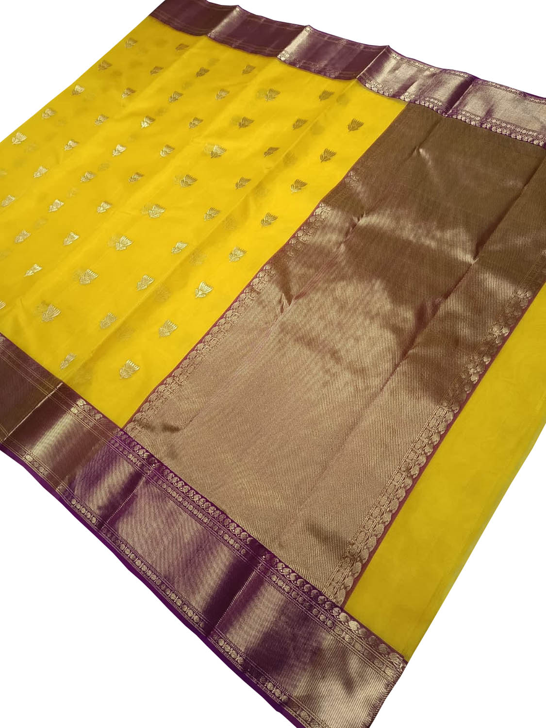 Yellow Chanderi Handloom Pure Katan Silk Saree - Luxurion World