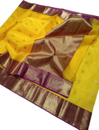 Yellow Chanderi Handloom Pure Katan Silk Saree - Luxurion World