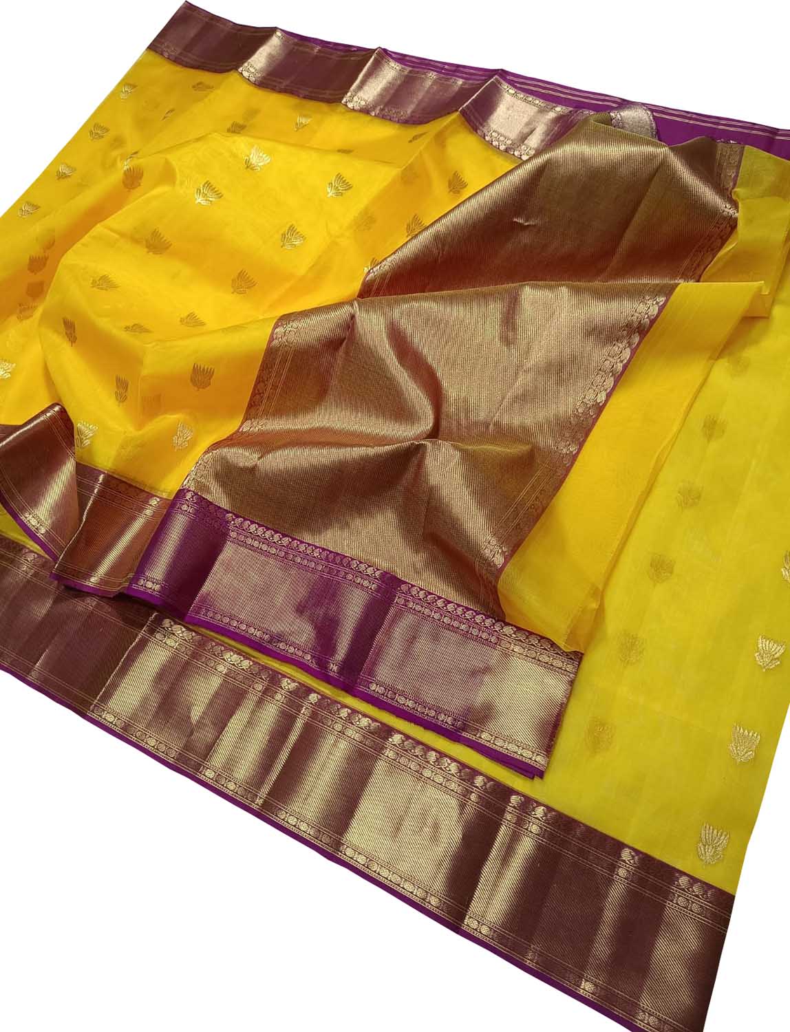 Yellow Chanderi Handloom Pure Katan Silk Saree - Luxurion World