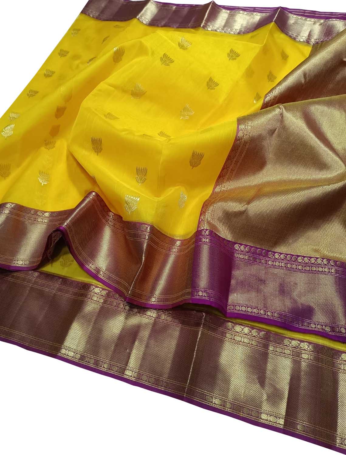 Yellow Chanderi Handloom Pure Katan Silk Saree - Luxurion World