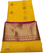 Yellow Chanderi Handloom Pure Katan Silk Saree - Luxurion World