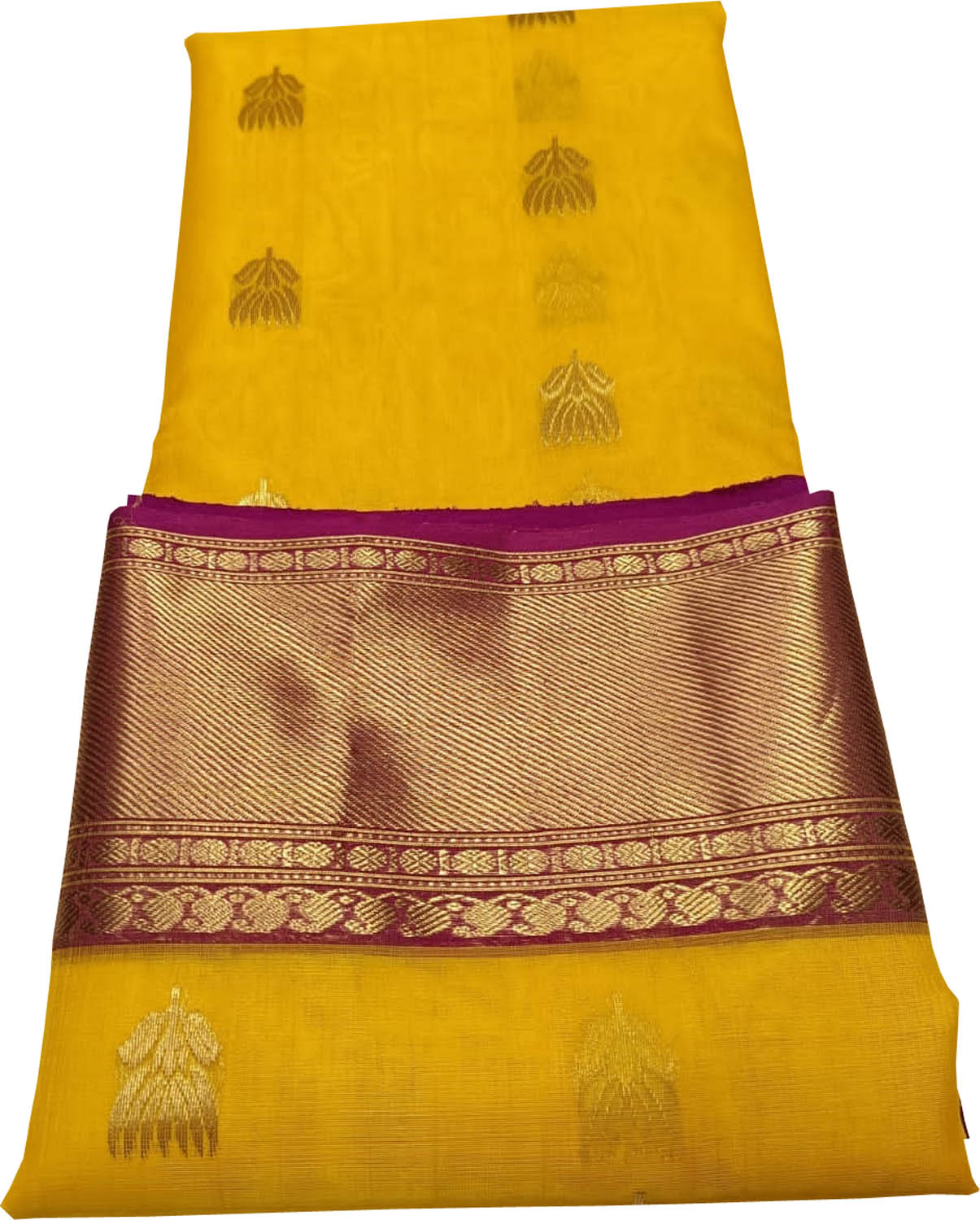 Yellow Chanderi Handloom Pure Katan Silk Saree - Luxurion World