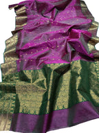 Purple Chanderi Handloom Pure Katan Silk Saree - Luxurion World