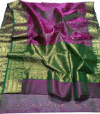Purple Chanderi Handloom Pure Katan Silk Saree - Luxurion World