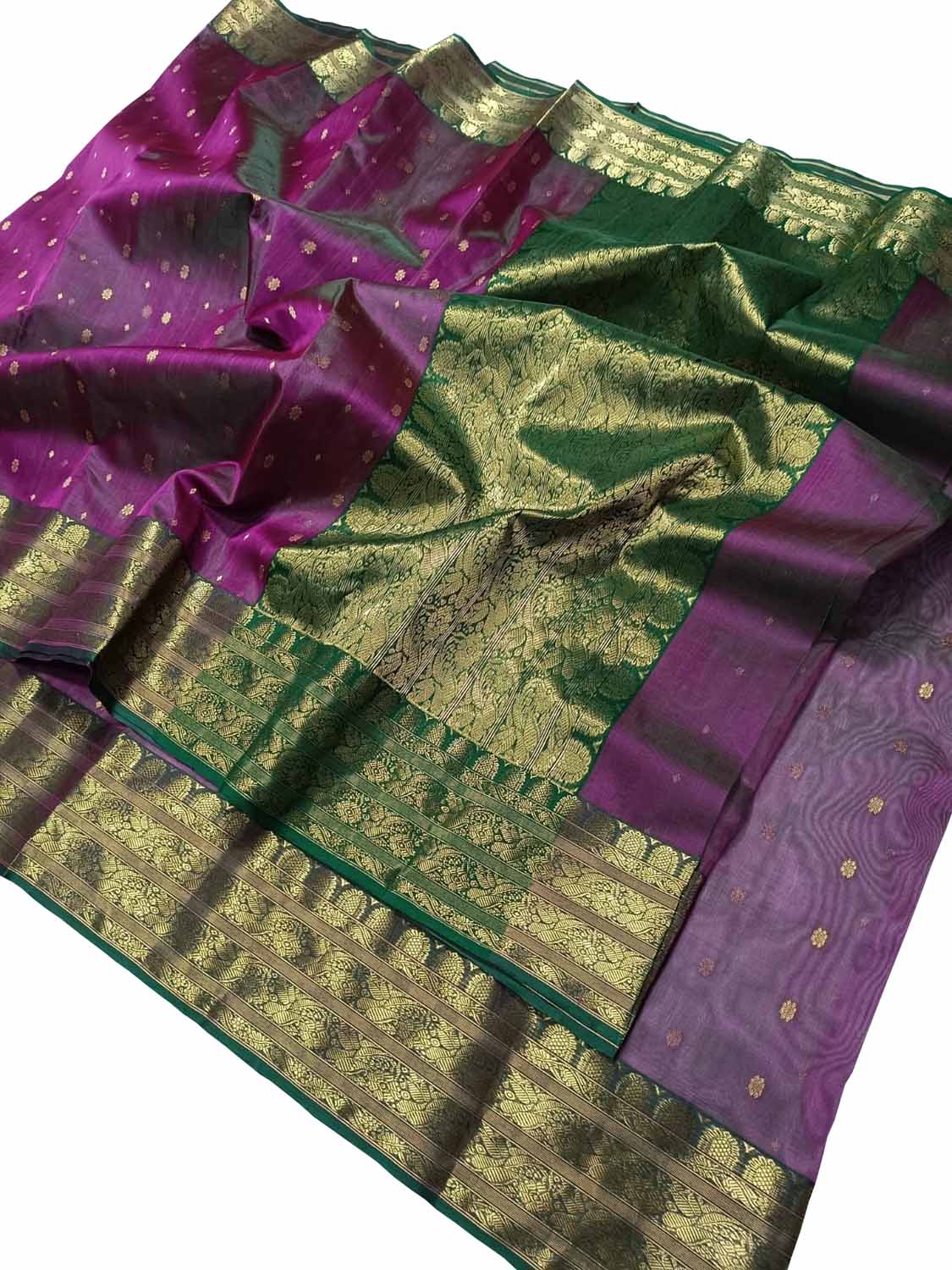Purple Chanderi Handloom Pure Katan Silk Saree - Luxurion World