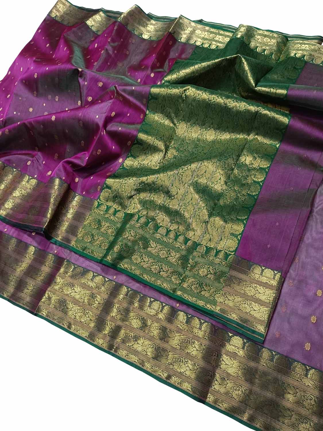 Purple Chanderi Handloom Pure Katan Silk Saree - Luxurion World