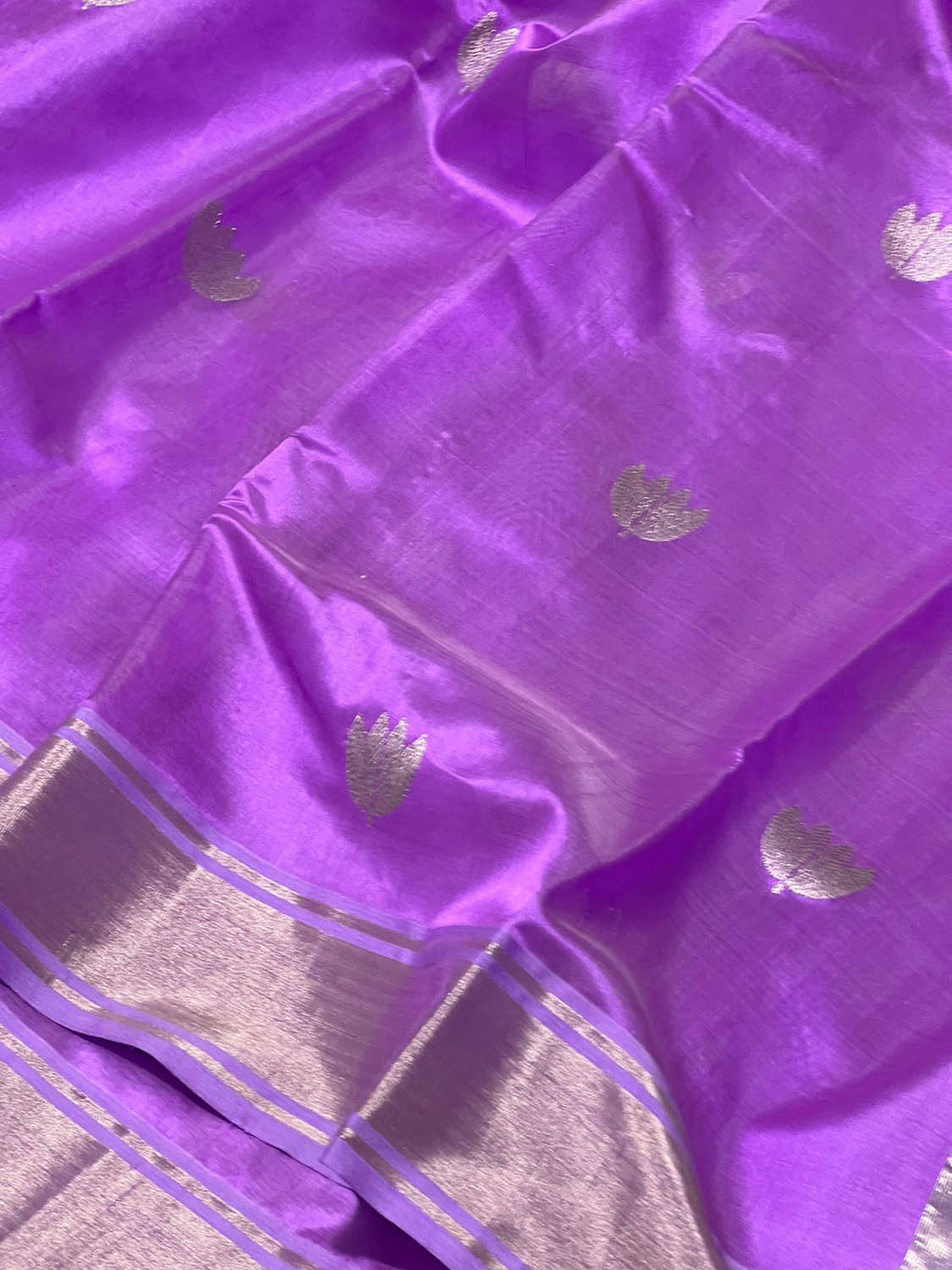 Purple Chanderi Handloom Pure Silk Saree - Luxurion World