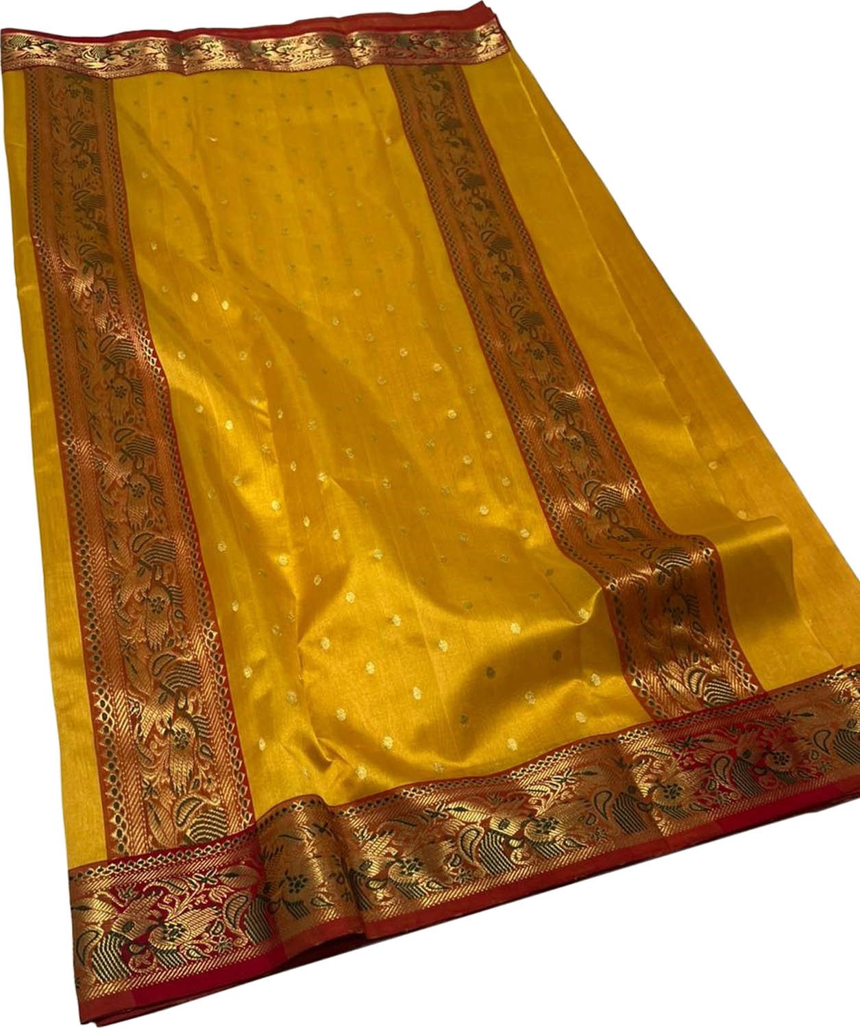 Yellow Chanderi Handloom Pure Silk Small Booti Design Saree - Luxurion World