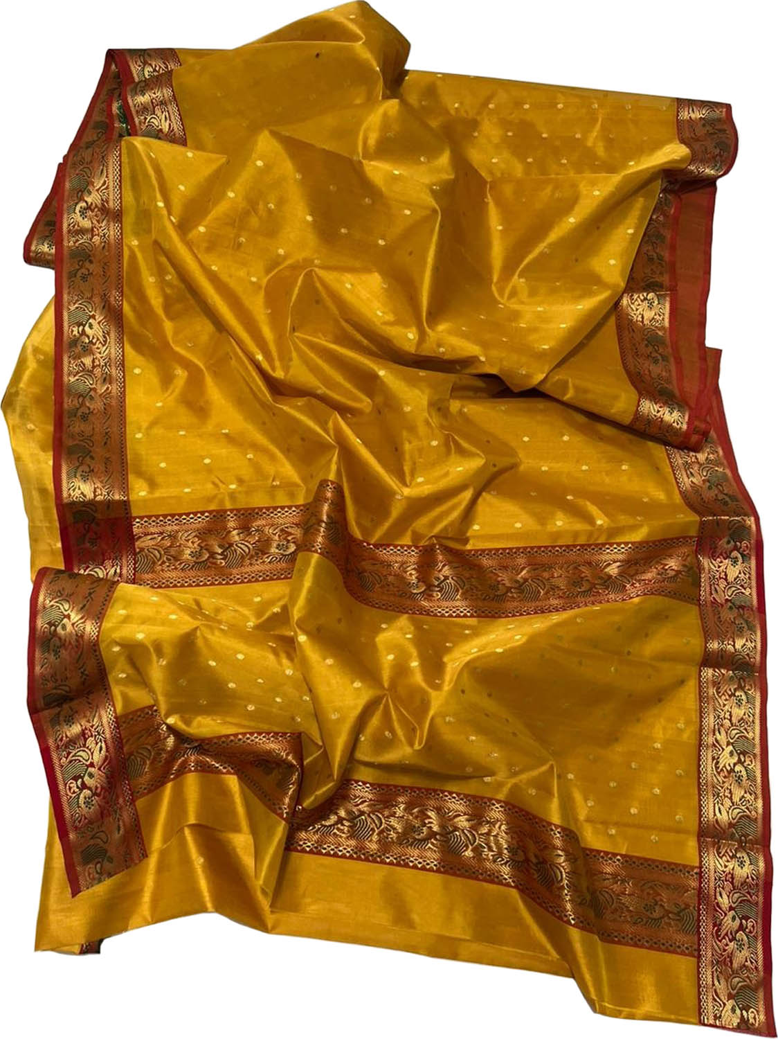 Yellow Chanderi Handloom Pure Silk Small Booti Design Saree - Luxurion World