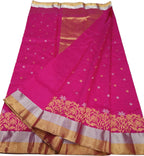 Pink Chanderi Handloom Pure Silk Saree - Luxurion World