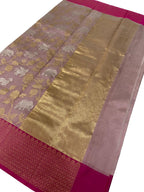 Pastel Chanderi Handloom Pure Silk Sona Roopa Flower And Animal Design Saree - Luxurion World