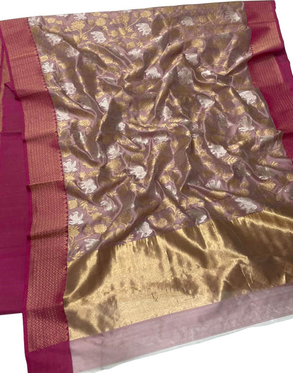 Pastel Chanderi Handloom Pure Silk Sona Roopa Flower And Animal Design Saree - Luxurion World