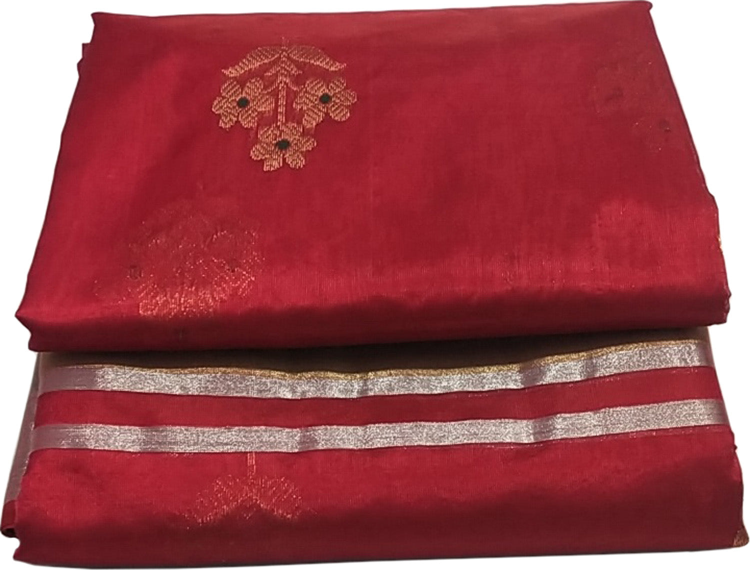 Red Chanderi Handloom Pure Silk Flower Design Saree - Luxurion World