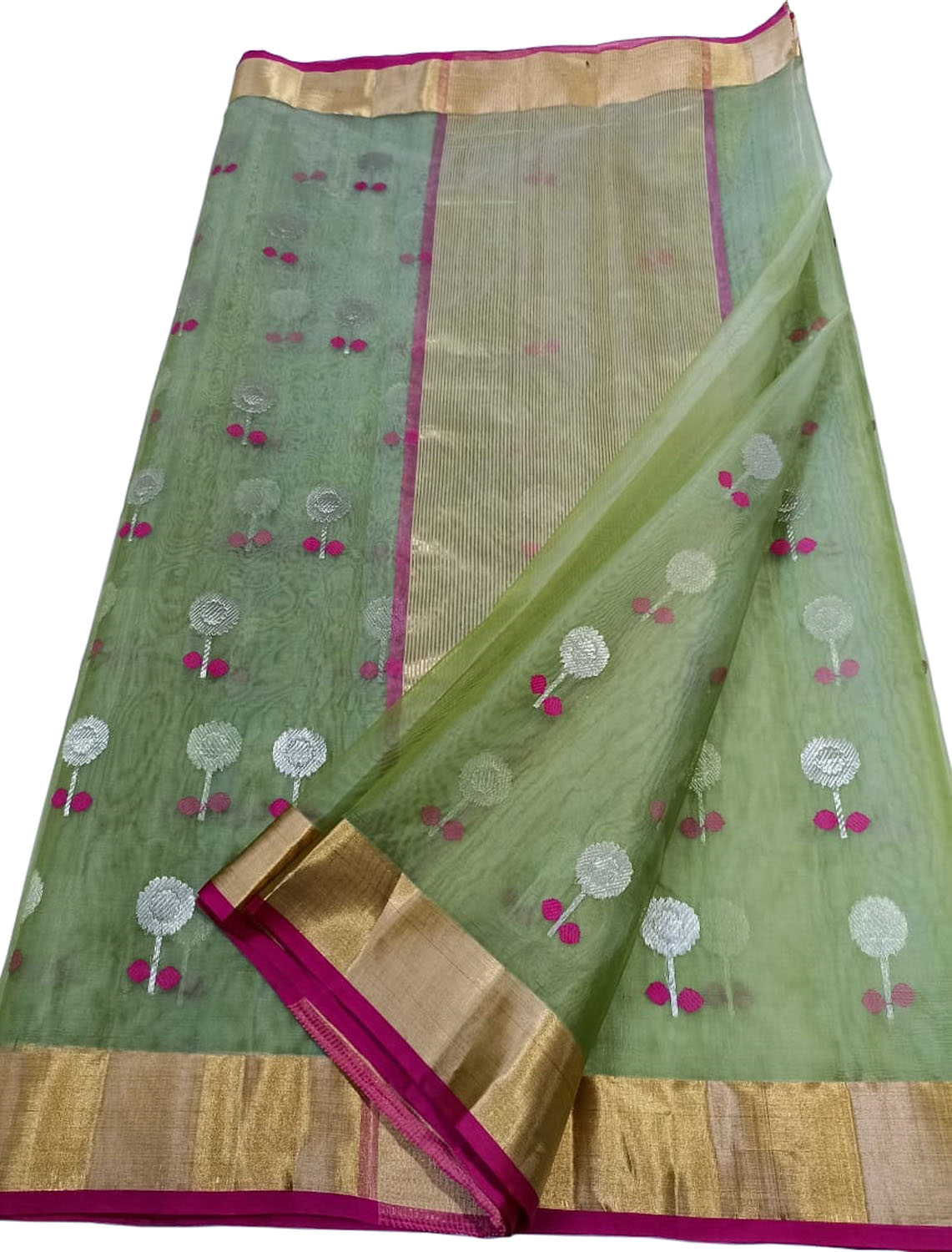 Green Shot Chanderi Handloom Pure Katan Silk Saree