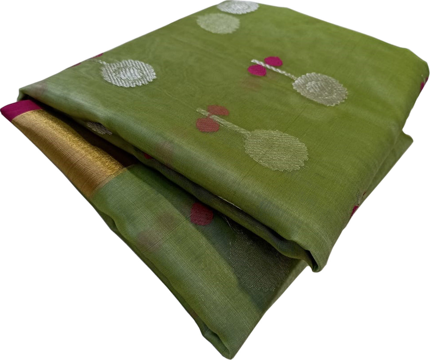 Green Shot Chanderi Handloom Pure Katan Silk Saree