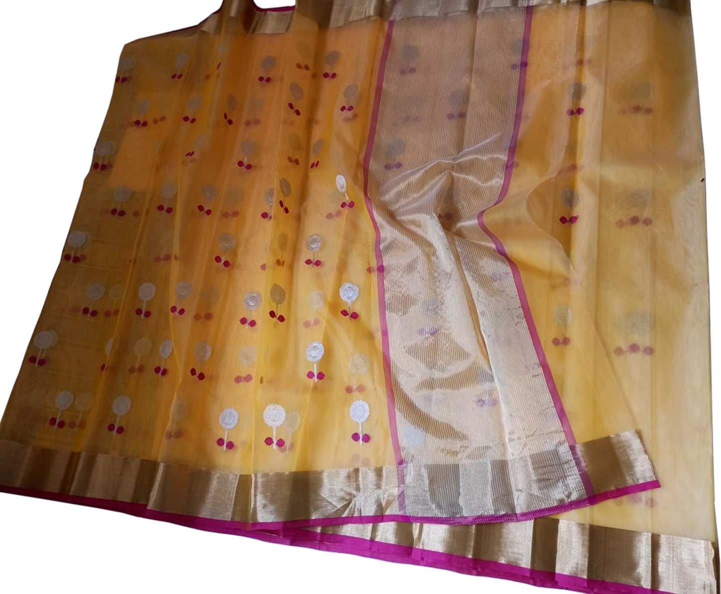 Yellow Shot Chanderi Handloom Pure Katan Silk Saree