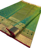Green Shot Chanderi Handloom Pure Katan Silk Saree - Luxurion World