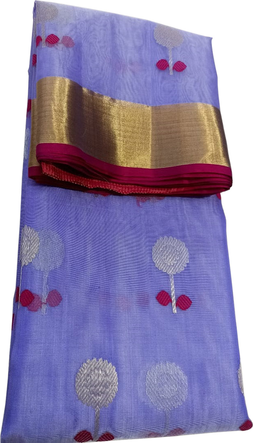 Purple Chanderi Handloom Pure Katan Silk Saree - Luxurion World