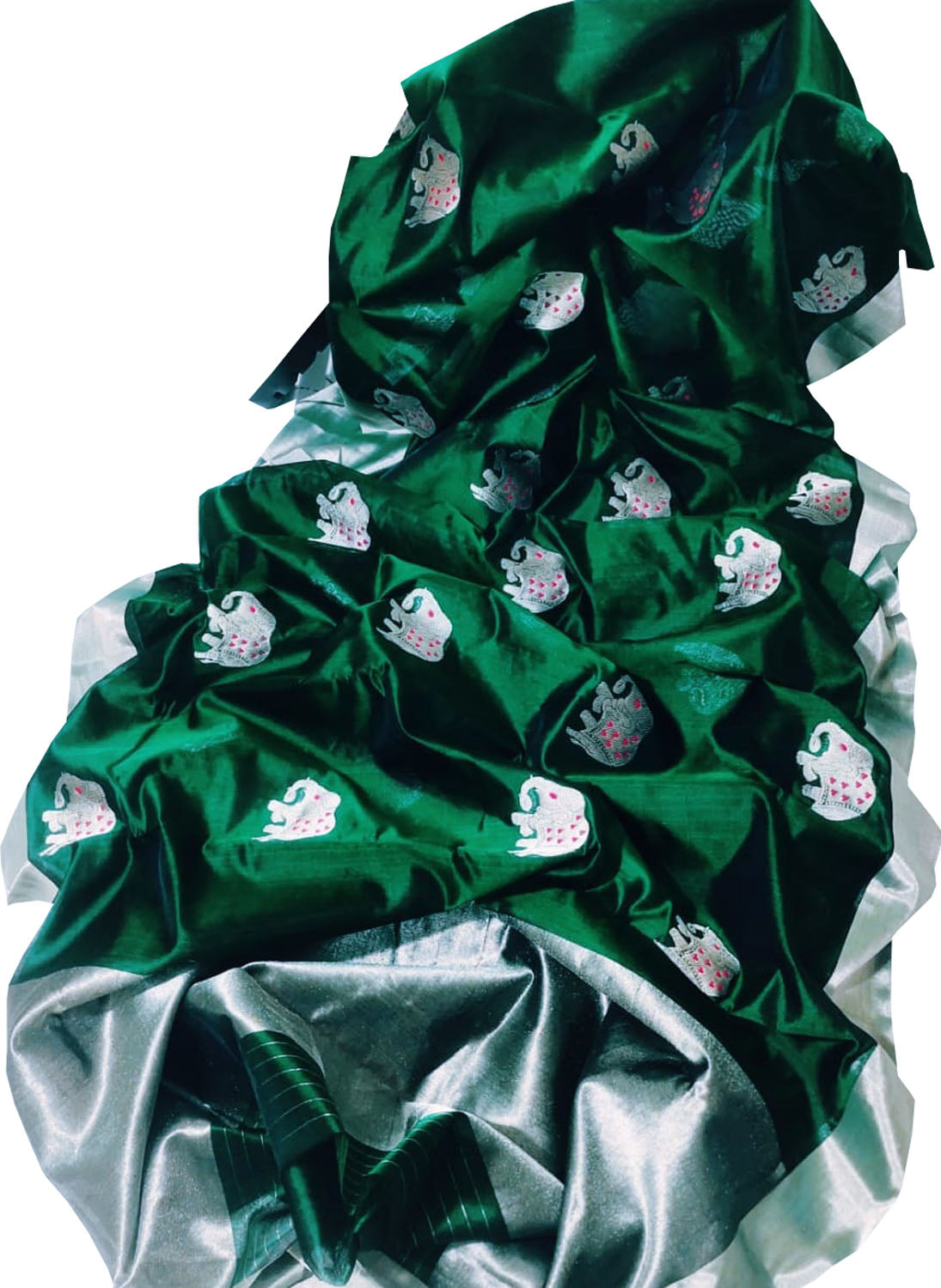 Green Chanderi Handloom Pure Silk Elephant Design Saree