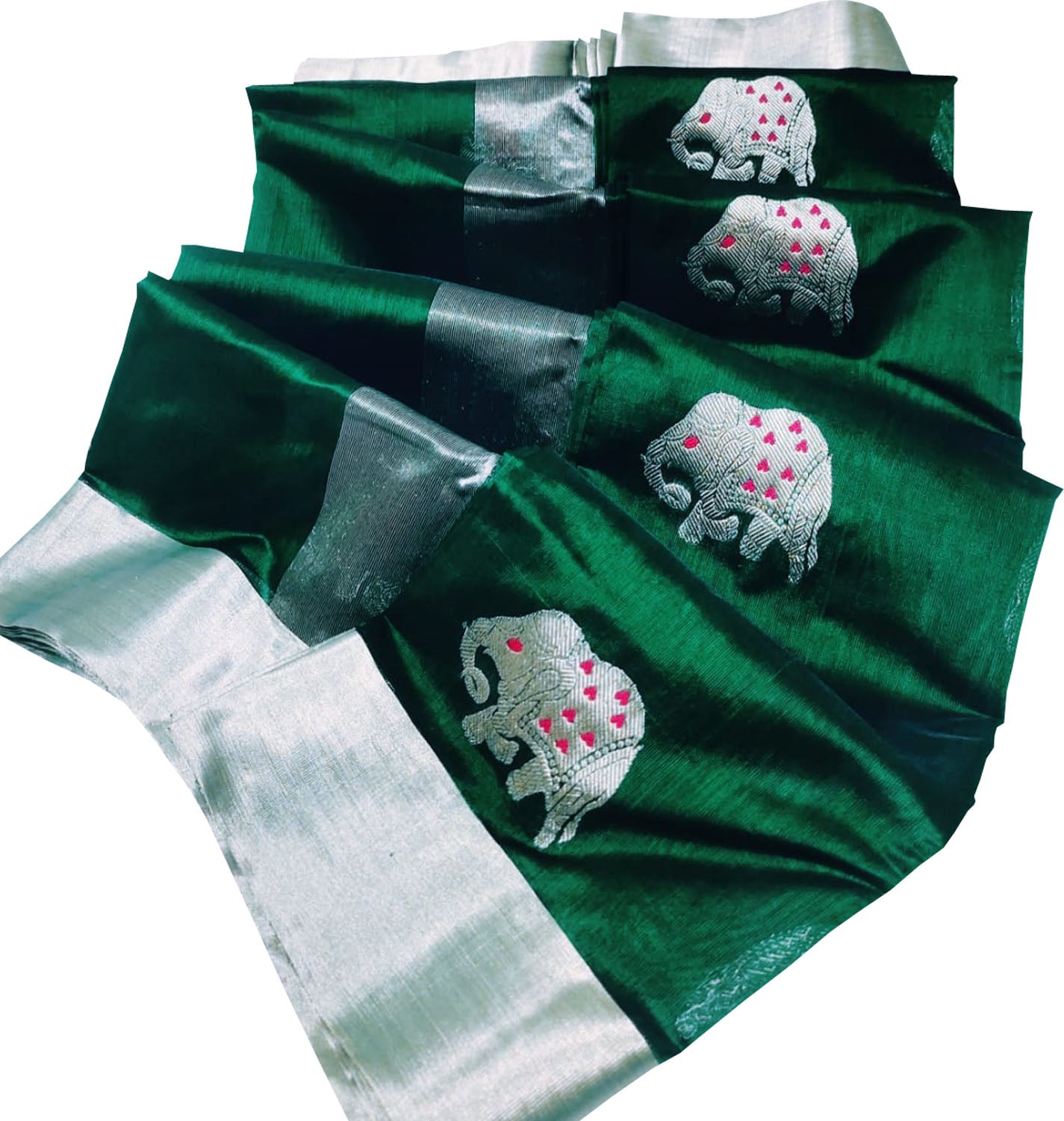 Green Chanderi Handloom Pure Silk Elephant Design Saree - Luxurion World