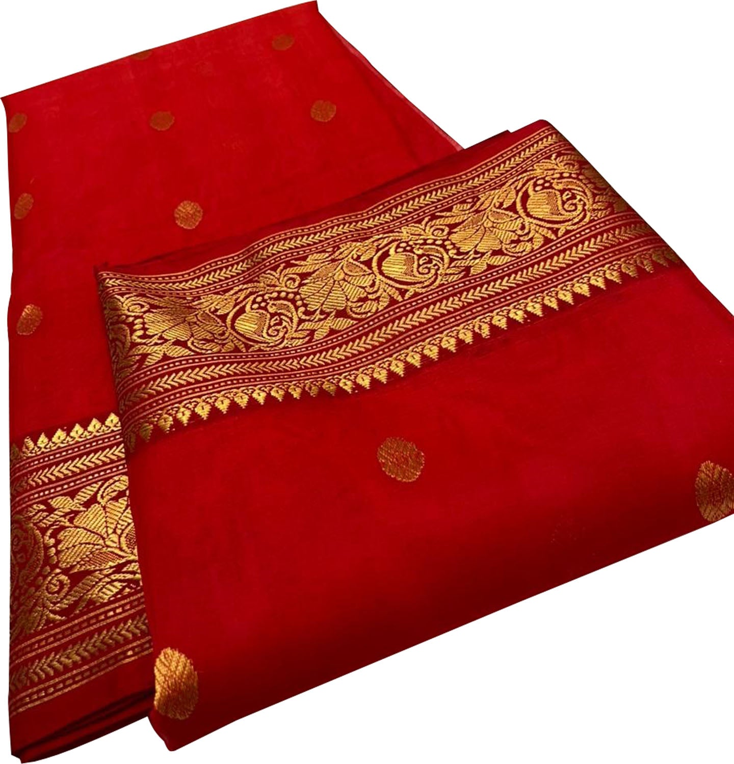 Red Chanderi Handloom Pure Katan Silk Saree - Luxurion World