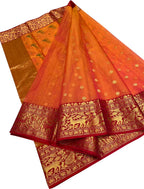 Orange Chanderi Handloom Pure Katan Silk Saree - Luxurion World