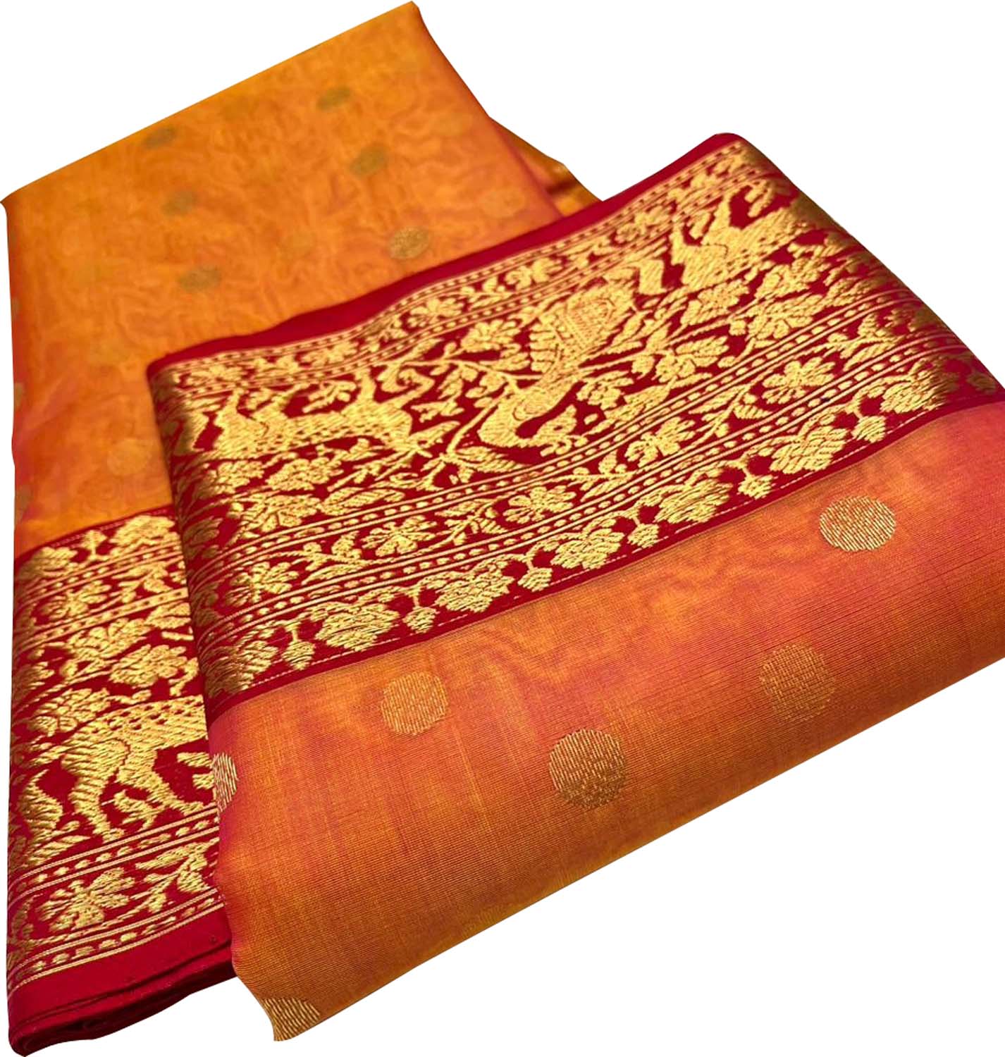 Orange Chanderi Handloom Pure Katan Silk Saree - Luxurion World
