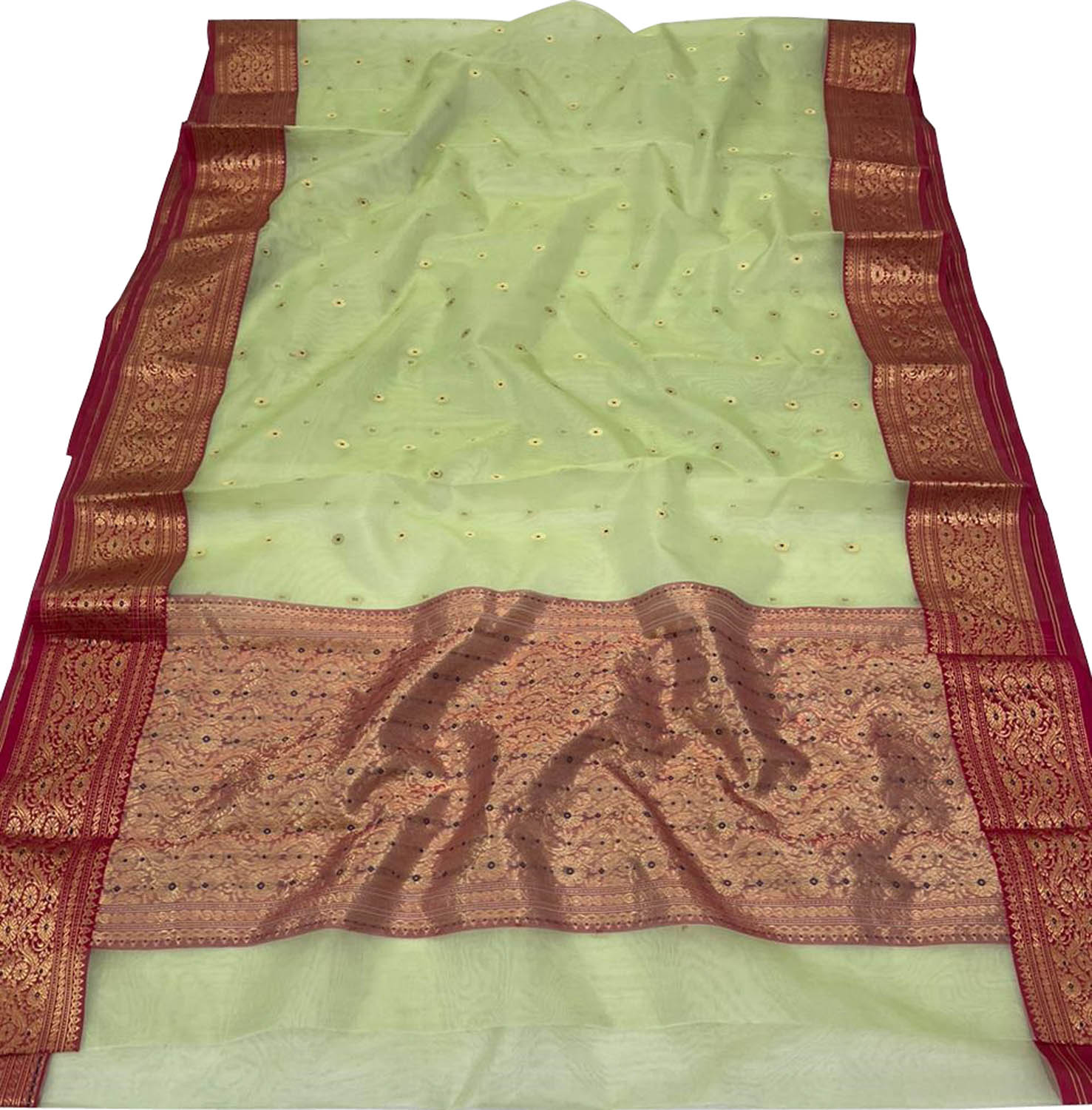 Green Chanderi Handloom Pure Katan Silk Saree - Luxurion World
