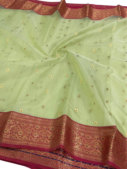Green Chanderi Handloom Pure Katan Silk Saree