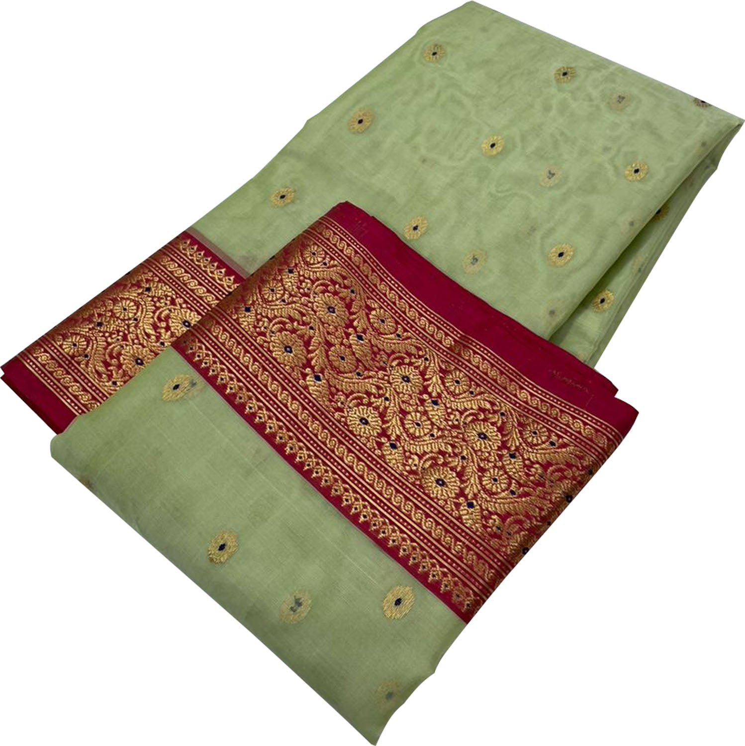 Green Chanderi Handloom Pure Katan Silk Saree - Luxurion World