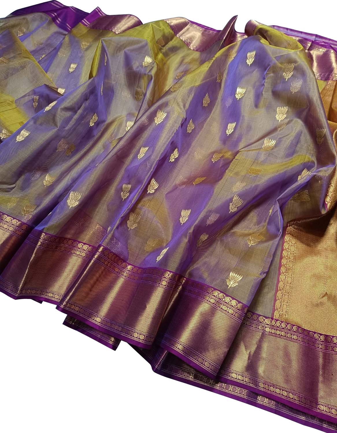Purple Shot Chanderi Handloom Pure Katan Silk Saree - Luxurion World