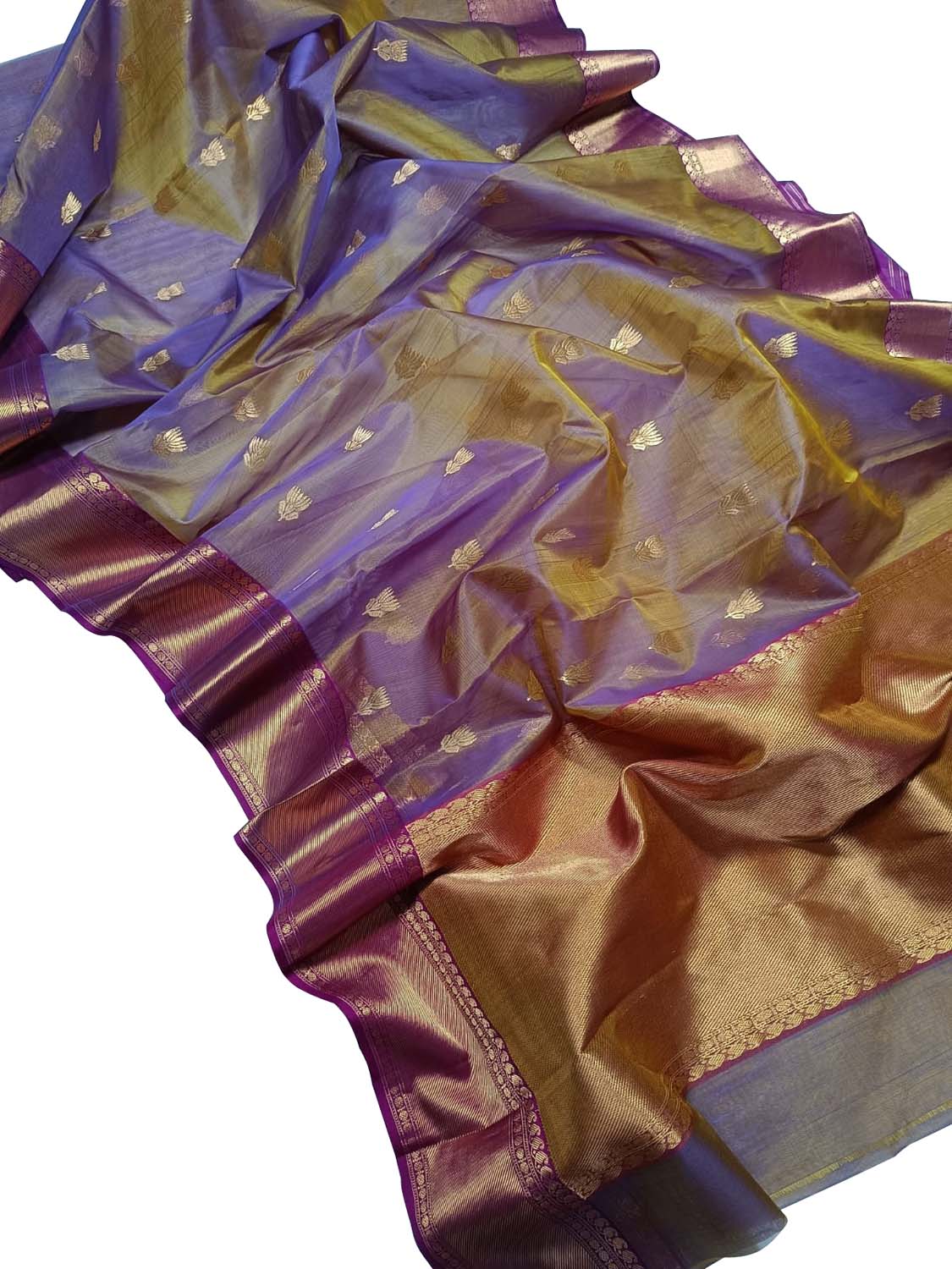 Purple Shot Chanderi Handloom Pure Katan Silk Saree - Luxurion World