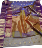 Purple Shot Chanderi Handloom Pure Katan Silk Saree - Luxurion World