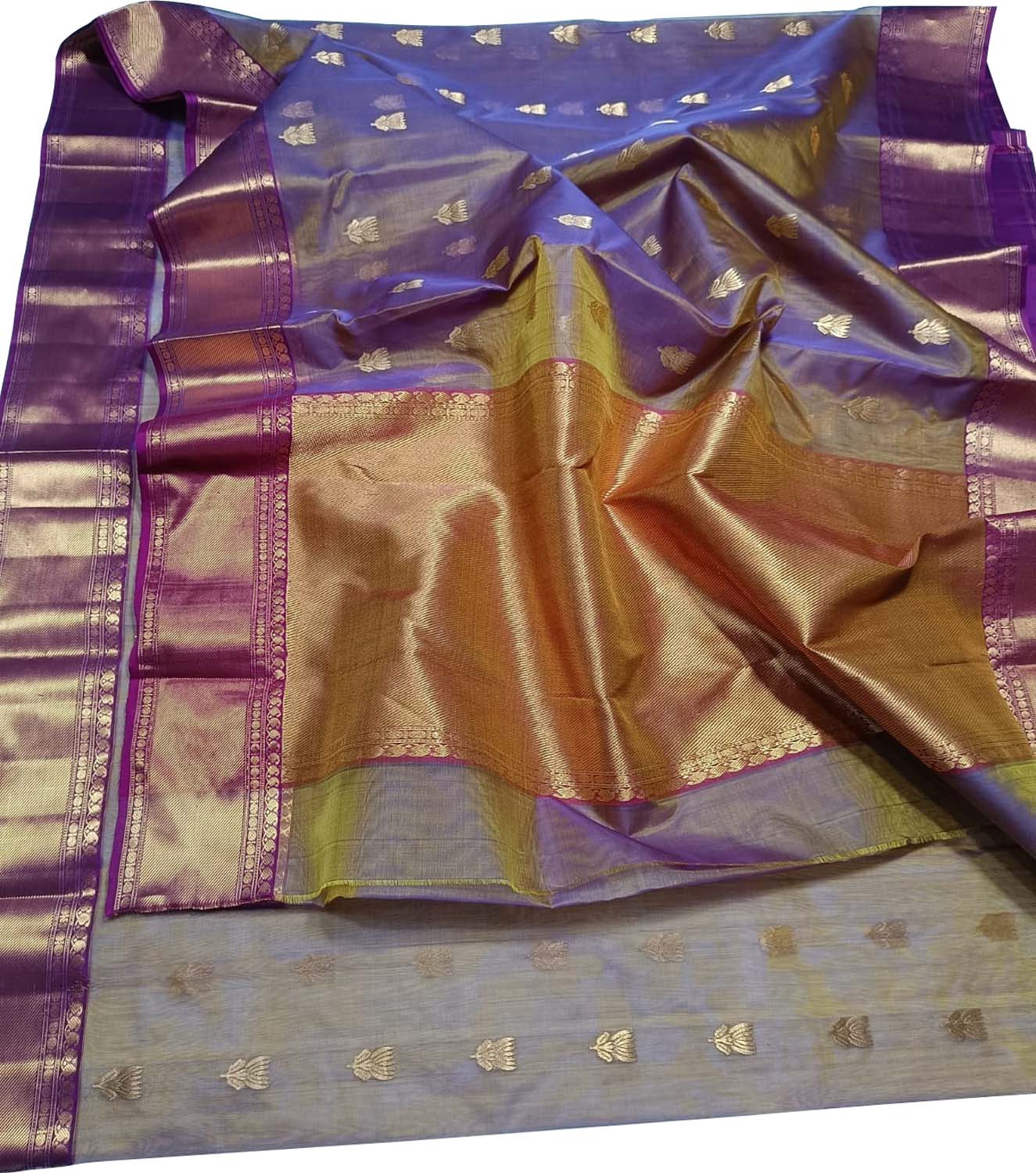 Purple Shot Chanderi Handloom Pure Katan Silk Saree - Luxurion World