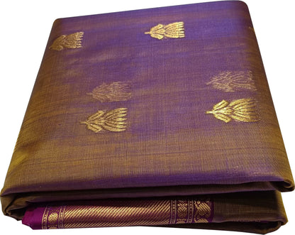 Purple Shot Chanderi Handloom Pure Katan Silk Saree - Luxurion World