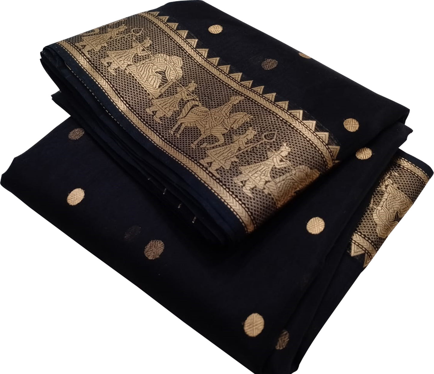 Black Chanderi Handloom Pure Katan Silk Saree - Luxurion World
