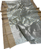 Grey Chanderi Handloom Pure Silk Stripes Design Saree - Luxurion World