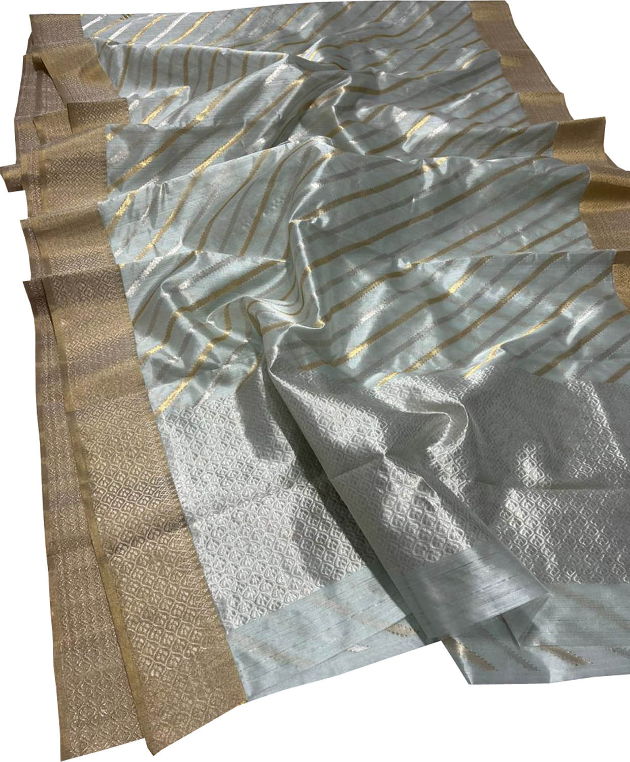 Grey Chanderi Handloom Pure Silk Stripes Design Saree - Luxurion World