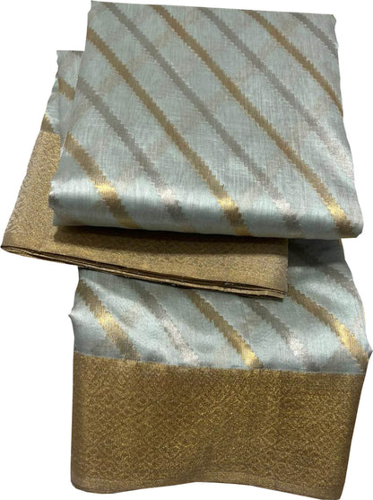 Grey Chanderi Handloom Pure Silk Stripes Design Saree - Luxurion World